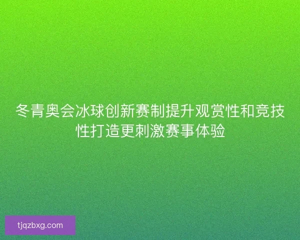 冬青奥会冰球创新赛制提升观赏性和竞技性打造更刺激赛事体验